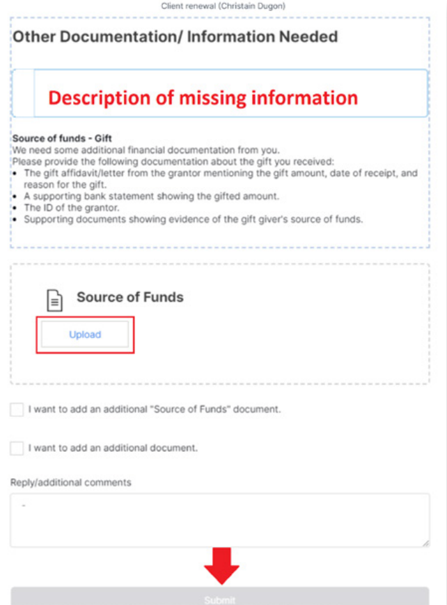 Missing information prompt
