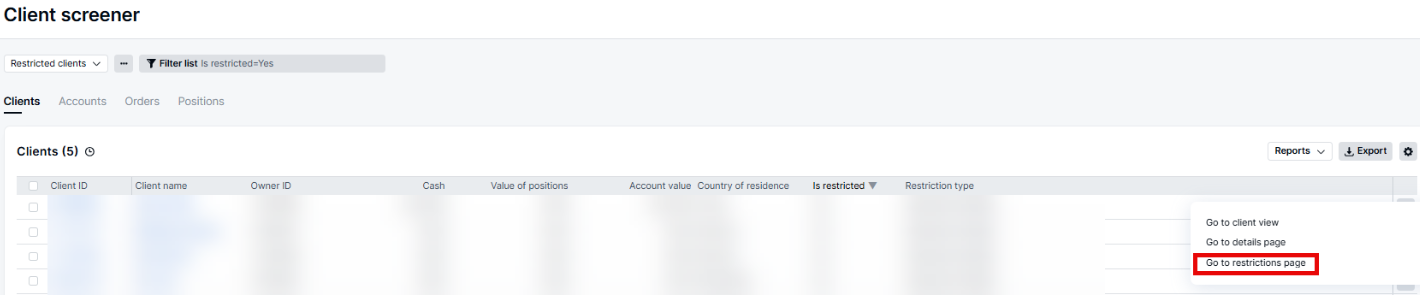 Go to restriction page