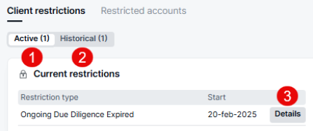 Restriction details view
